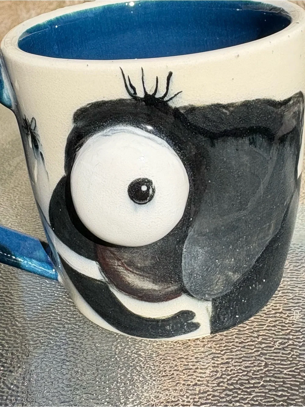 Ceramic 3D Eye Elephant Mugs Black Blue White Color Set of 2, 12 Oz 10 Oz